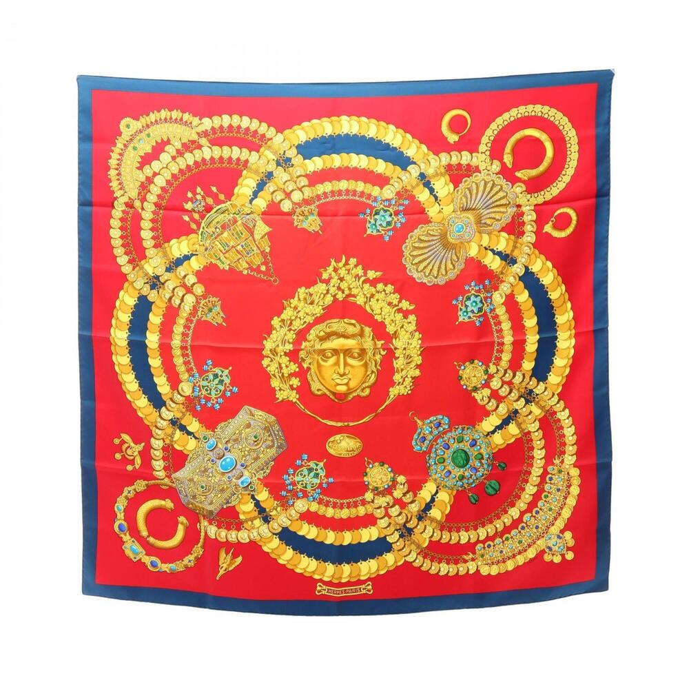 HERMES Authentic Red Silk Scarf